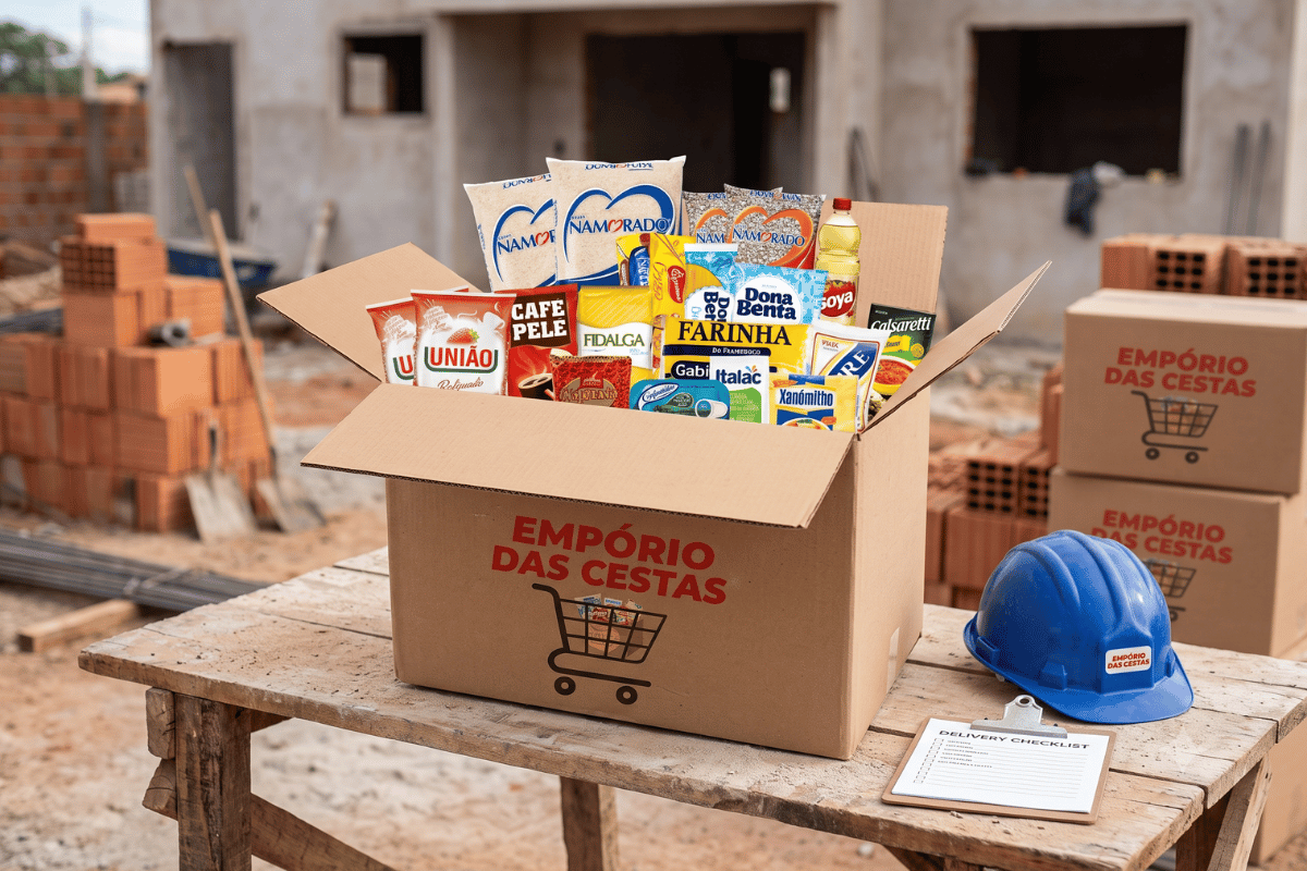 Cesta de alimentos para obra: benefício prático para equipes que sustentam o canteiro no dia a dia