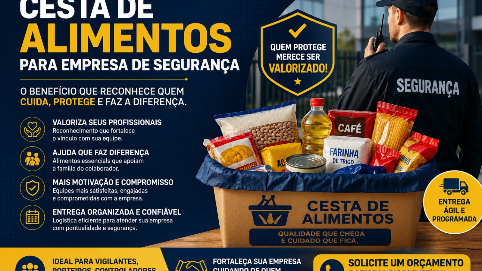 Cesta de alimentos para empresa de segurança: benefício que valoriza equipes responsáveis por proteger pessoas e patrimônios