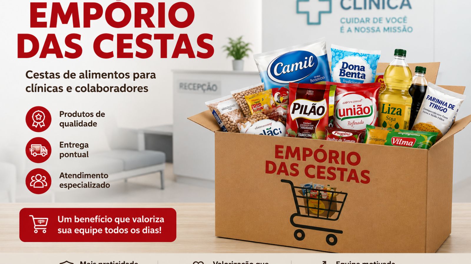 Cesta de alimentos para clínica: benefício para equipes administrativas, assistenciais e de apoio