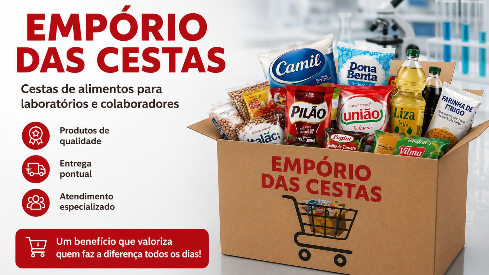 Cesta de alimentos para laboratório: benefício para equipes técnicas, administrativas e de apoio